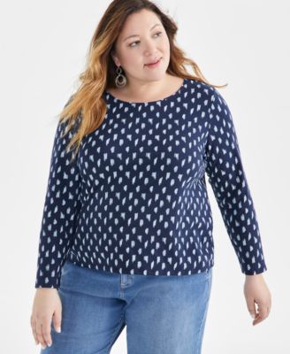 Style & Co - Plus Size Sketchy Blocks Scoop-Neck Long-Sleeve Top,
