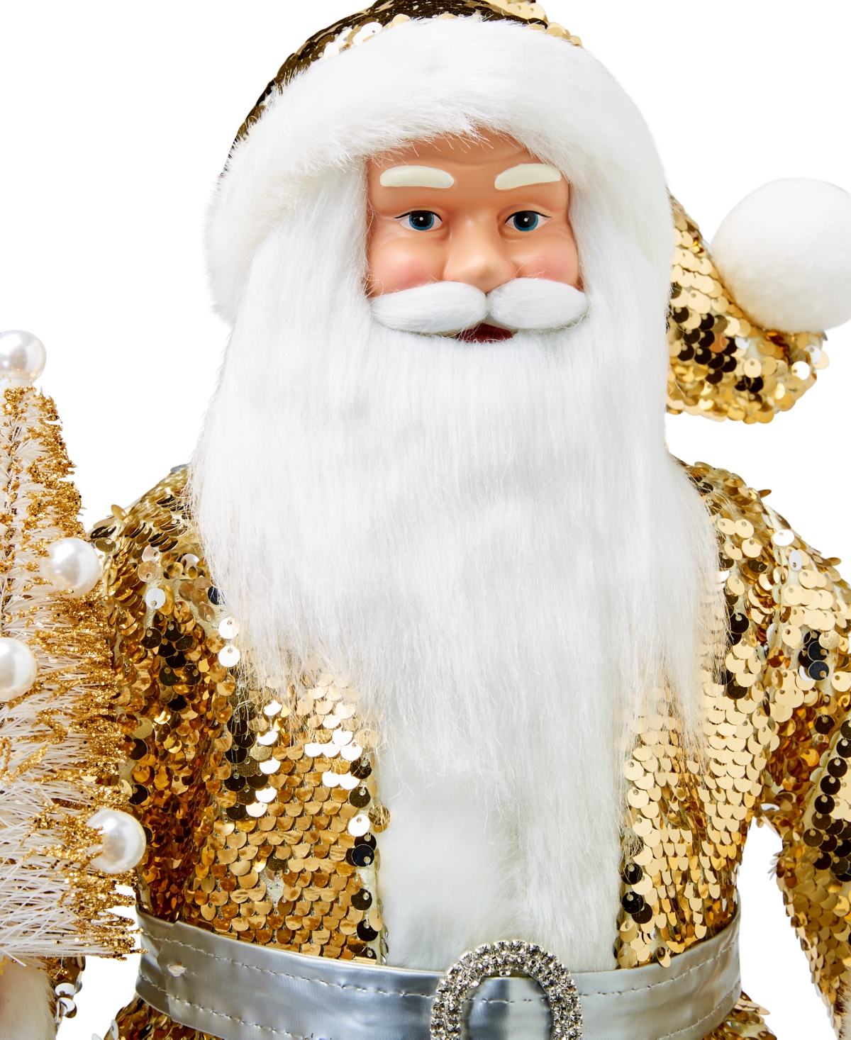 Holiday Lane Shine Bright Gold-Tone Glitter Caucasian Santa