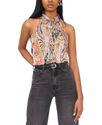 1.STATE - Women's Printed Sleeveless Button-Up Blouse