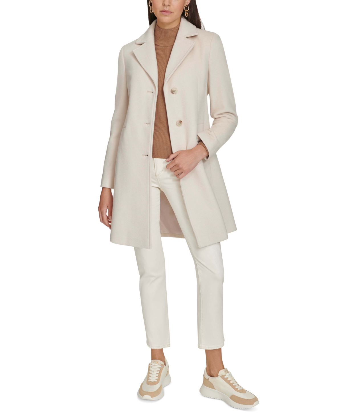 CALVIN KLEIN WOMENS SINGLE-BREASTED WOOL BLEND COAT 