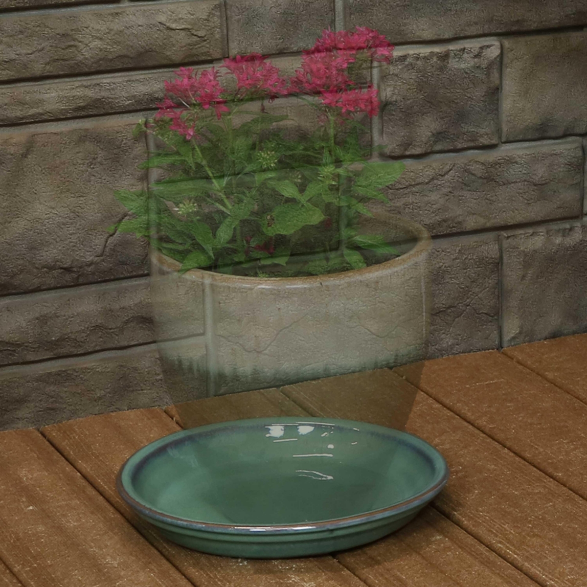 Sunnydaze Decor Glazed Ceramic Flower Pot/Plant Saucer - Seafoam - Set of 2