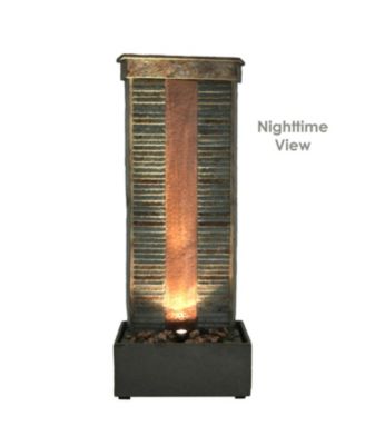 48"H Electric Natural Slate with Copper Accents Rippled Column Outdoor Water Fountain with LED Spotlight