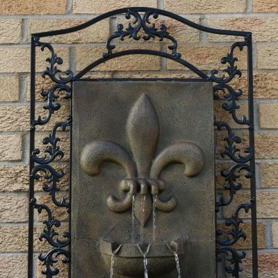 French Lily 33-Inch Polystone Outdoor Solar Wall Fountain - Florentine Finish