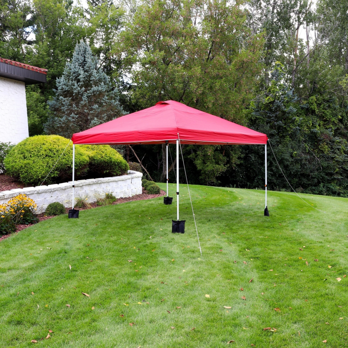Premium Pop-Up Canopy with Rolling Carry Bag and Sandbags - 12' x 12' - Red