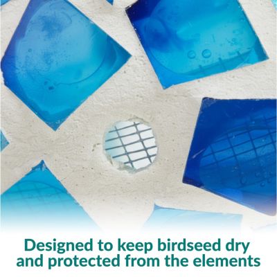 Outdoor Garden Patio Round Glass with Mosaic Design Hanging Fly-Through Bird Feeder - 6"