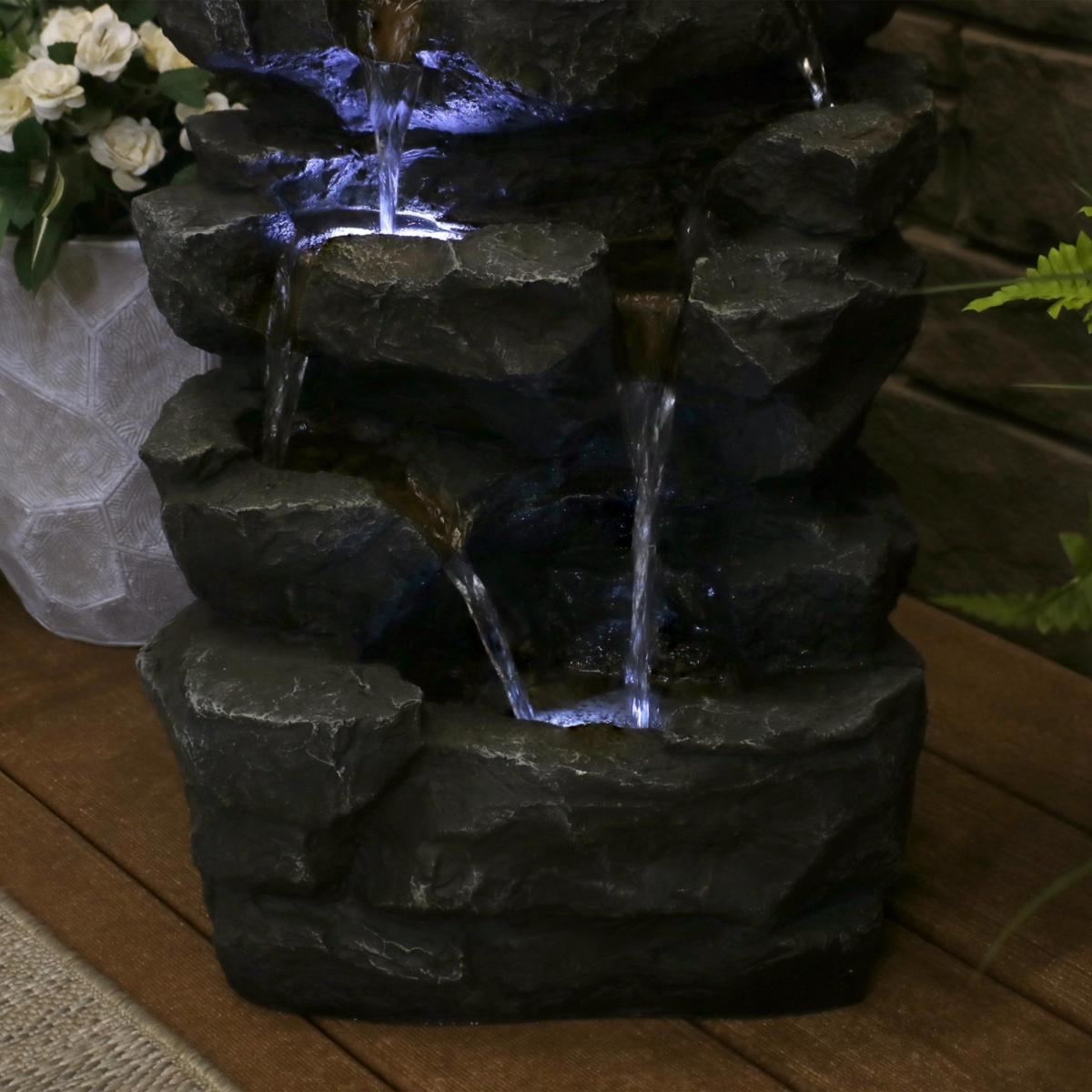 Sunnydaze Decor Polyresin Grotto Falls Water Fountain with Led Lights -