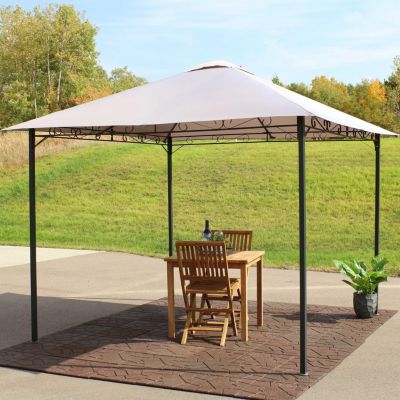 Steel Open Gazebo with Weather-Resistant Polyester Fabric Top and Black Metal Frame for Backyard, Garden, Deck or Patio - 10' x 10' - Gray