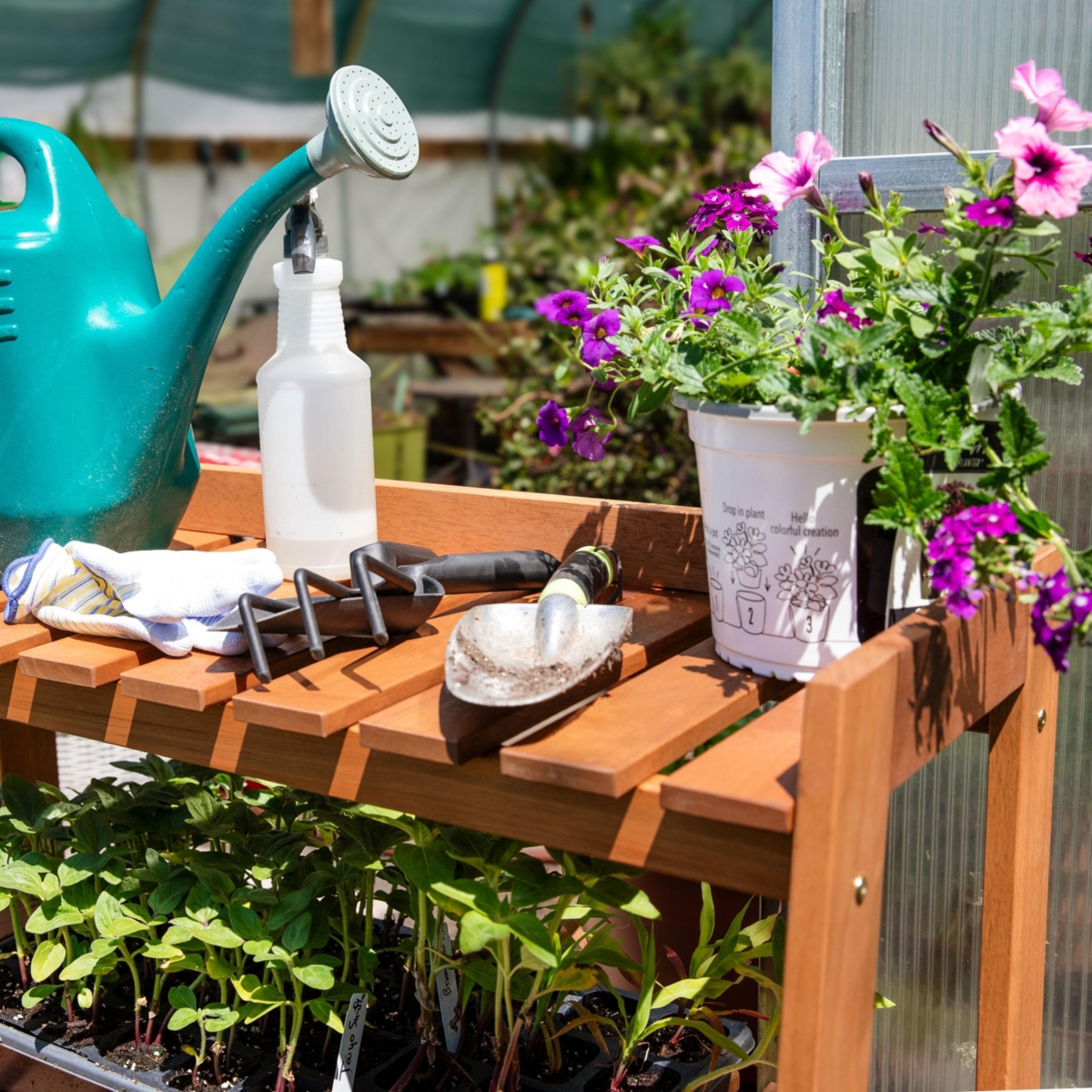 Sunnydaze Decor 3-Tier Meranti Wood Plant Stand with Teak Oil Finish -