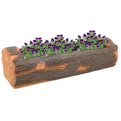 Polyresin Decorative Outdoor Raised Rustic Log Planter for Garden, Patio, Deck, Yard, Porch and Balcony - 35" W - Brown