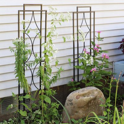2-Piece Chic Diamonds Design Garden Trellis for Climbing Plants Set - Metal Decorative Outdoor Plant and Flower Trellis - 48-Inch Tall Each - Black