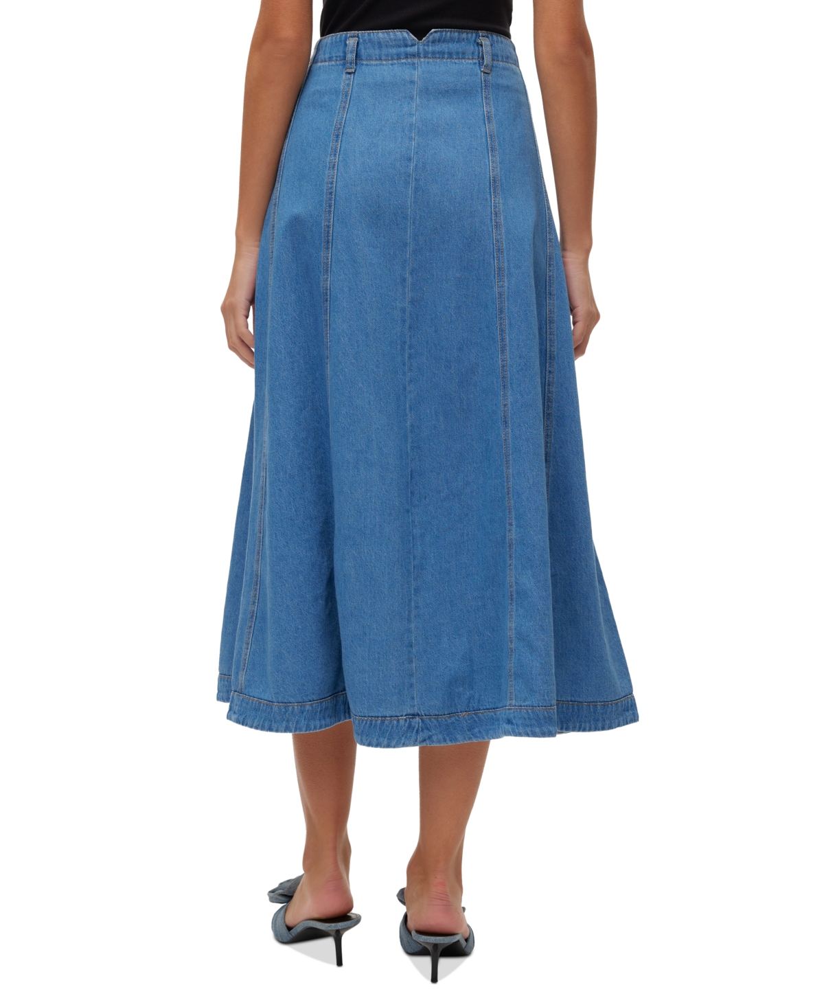 Shop Vero Moda Women's Brynn Cotton Midi Denim Skirt In Medium Blue