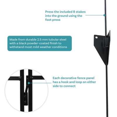 Winding Vines 10-Foot 4-Piece Steel Decorative Garden Fence Panels - 30" W x 36" H Per Panel - Black