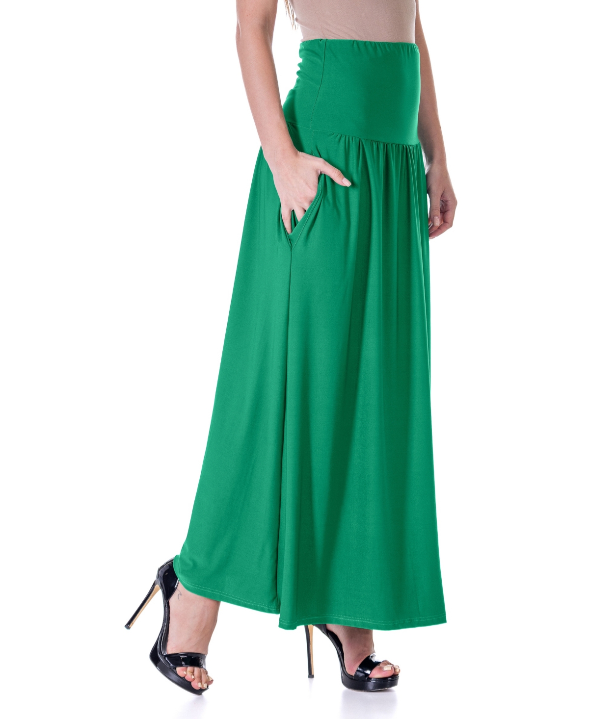 Shop 24seven Comfort Apparel Foldover Maxi Pocket Skirt In Green