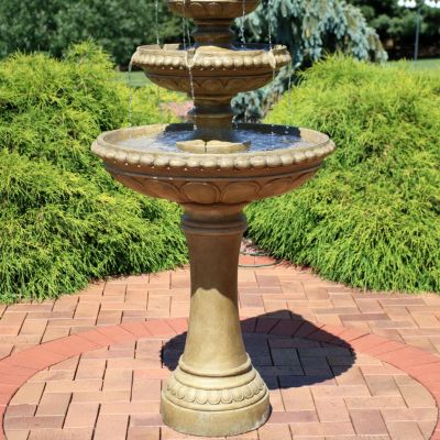 65"H Electric Resin and Concrete 4-Tier Eggshell Edge Outdoor Water Fountain with LED Lights