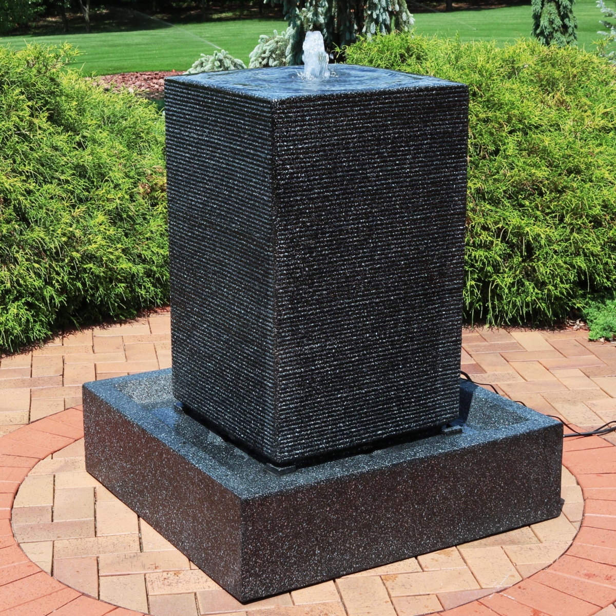 Sunnydaze Decor Large Pillar Outdoor Water Fountain with Led Lights -