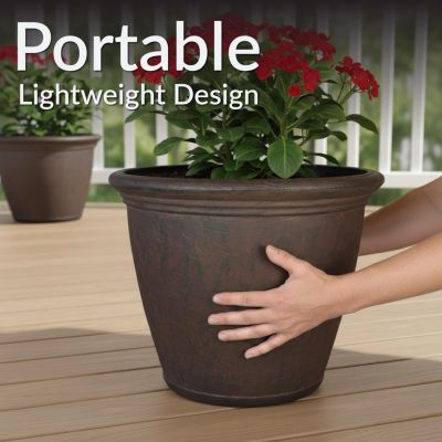 Weather-Resistant Double-Walled Anjelica Outdoor Flower Pot Planter - 15.25"