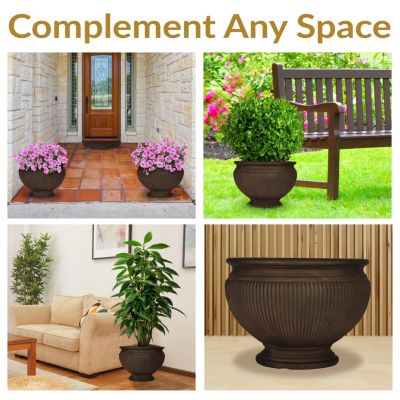 Indoor/Outdoor Patio, Garden, or Porch Weather-Resistant Double-Walled Elizabeth Ribbed Urn Flower Pot Planter - 15"