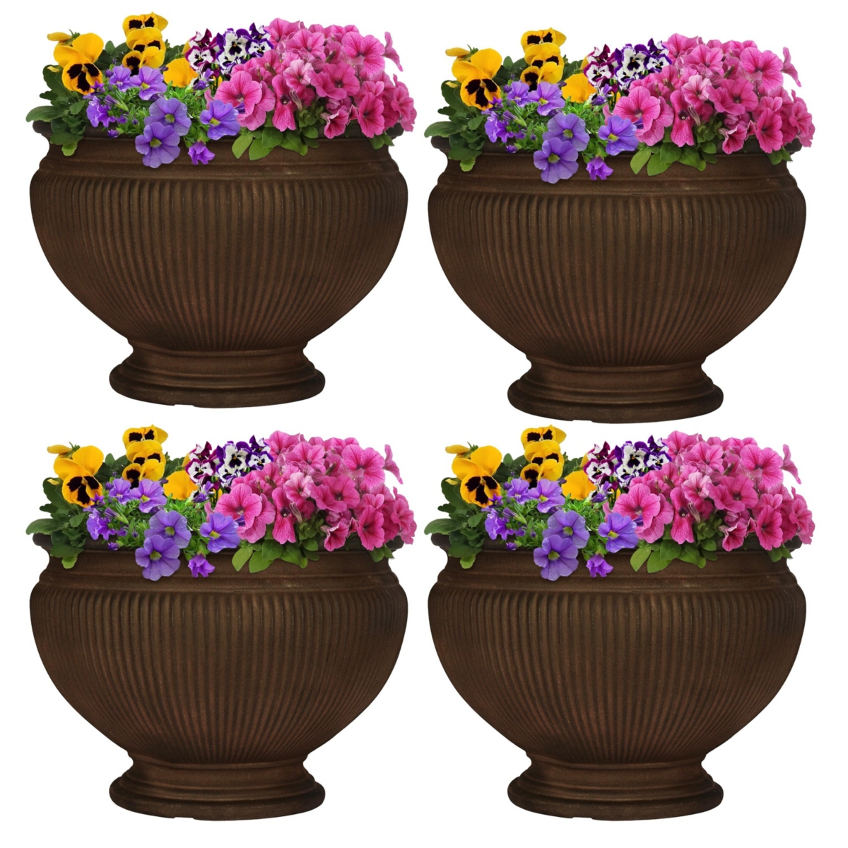 Sunnydaze Decor Elizabeth Ribbed Urn Polyresin Planter - Rust - Set of 4