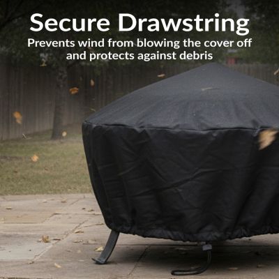 Outdoor Heavy-Duty Weather-Resistant Vinyl PVC Round Fire Pit Cover with Drawstring Closure - Black