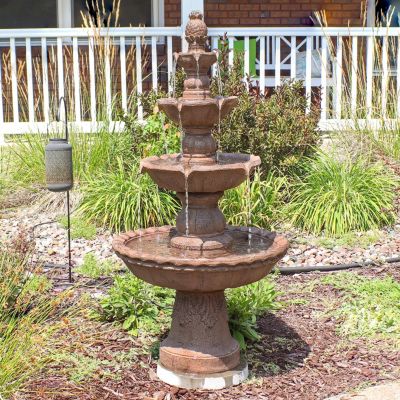 52"H Electric Fiberglass and Resin 4-Tier Pineapple Top Outdoor Water Fountain