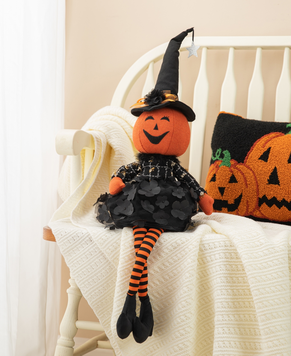 Glitzhome 30"h Halloween Fabric Dressed Pumpkin Sitter In Multi