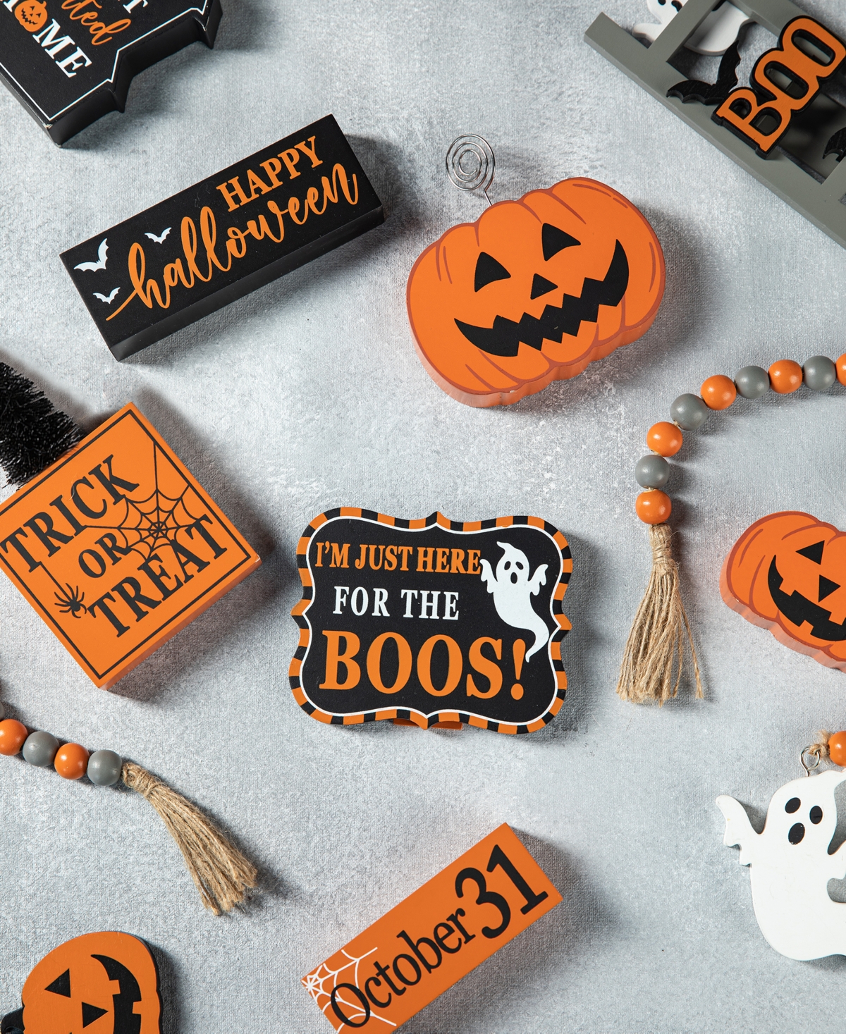 Glitzhome Halloween Wooden Word Signs And Fabric Gnome Tiered Tray Set Table Decor, Set Of 11 In Multi