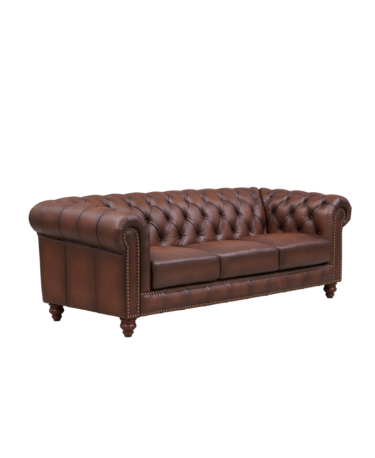 Hydeline Alton Bay 91" Top Grain Leather Sofa Couch In Caramel Brown