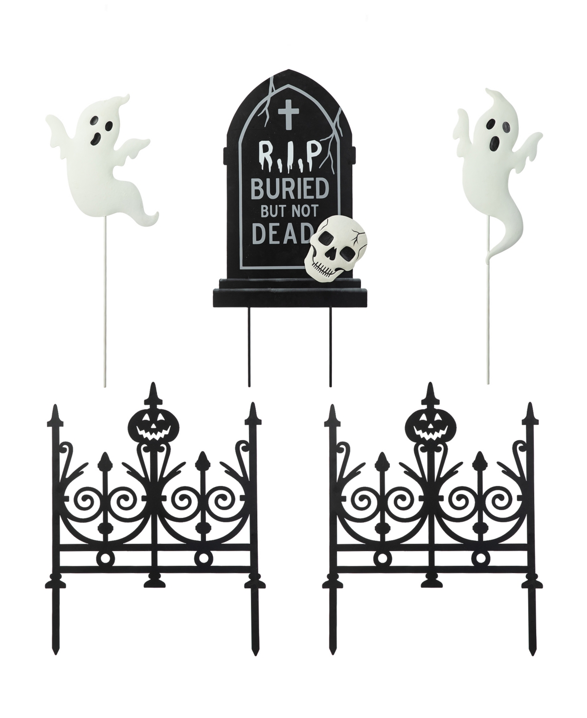 Glitzhome 24"h Halloween Metal Graveyard Set Yard Stake, Set Of 5 In Multi