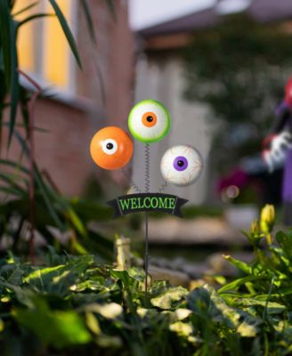 35.25"H Halloween Metal "WELCOME" Spring Eyeballs Yard Stake