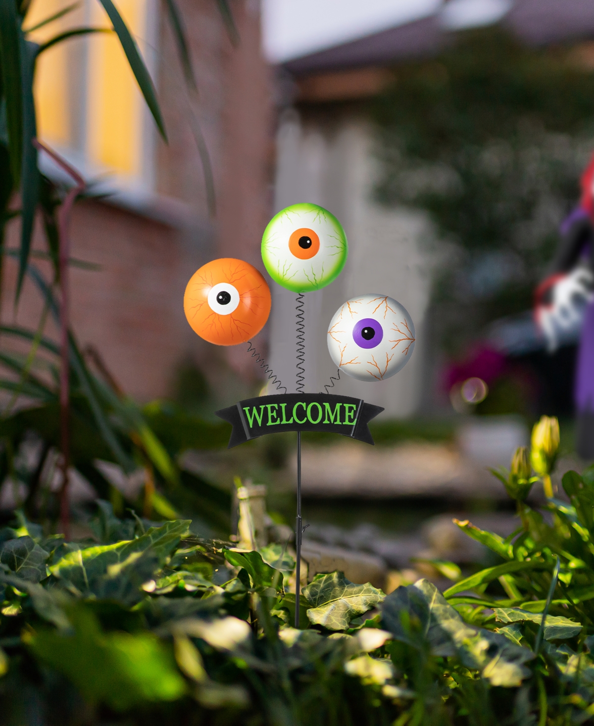 Glitzhome 35.25"h Halloween Metal "welcome" Spring Eyeballs Yard Stake In Multi