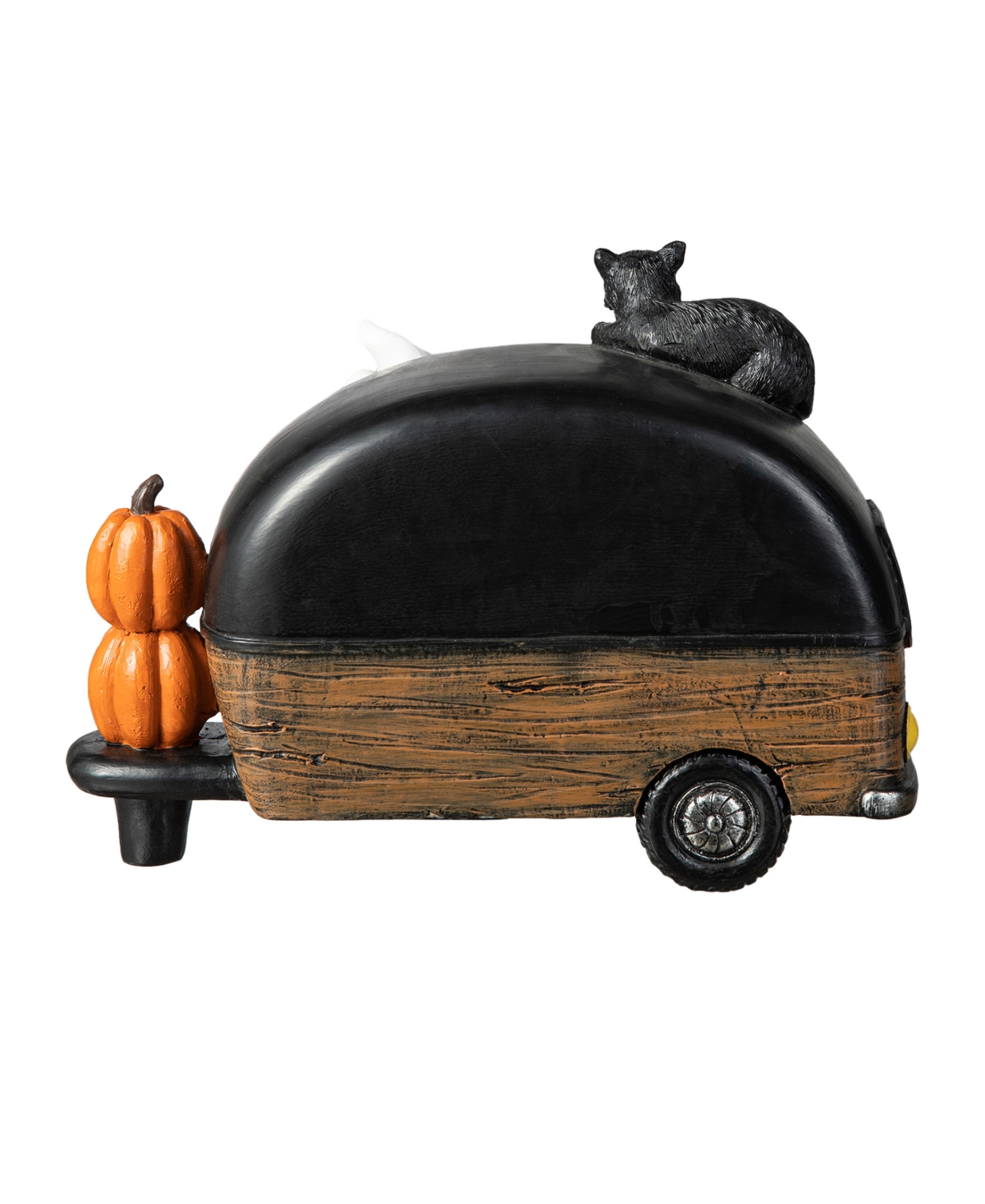 Glitzhome 9.25''l Halloween Polyresin Lighted Camper W/ghost Pumpkin Black Cat Table Decor In Multi