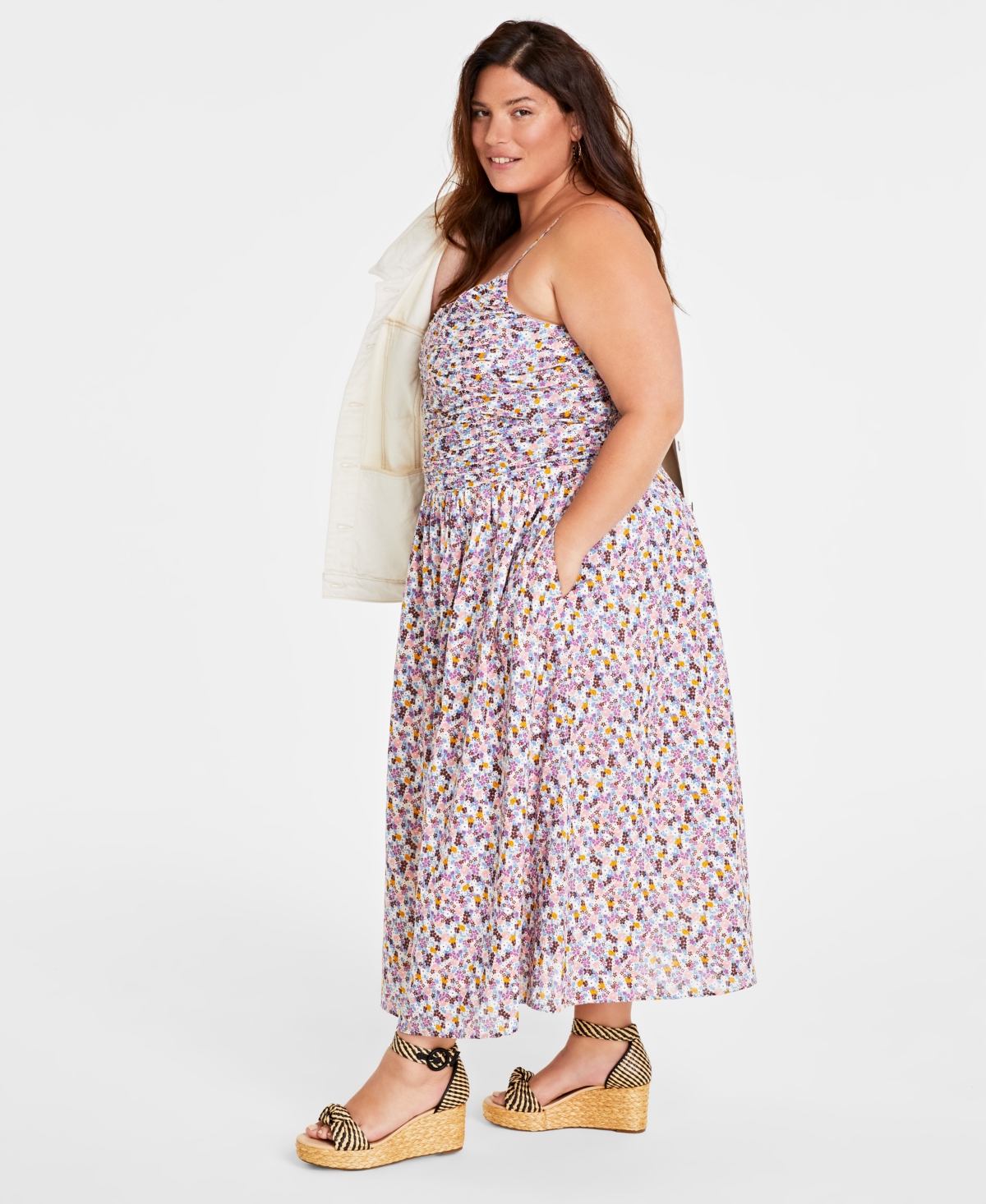 On 34th Trendy Plus Size Garden Print Corset Midi Dress, Created for Macy's