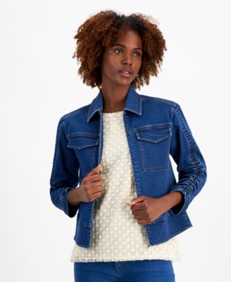 Jones New York - Women's Shirred-Sleeve Denim Jacket
