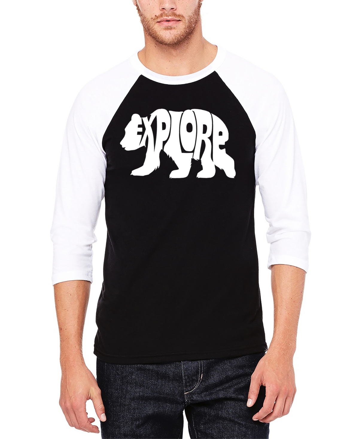 Explore - Men's Raglan Baseball Word Art T-Shirt - Grey