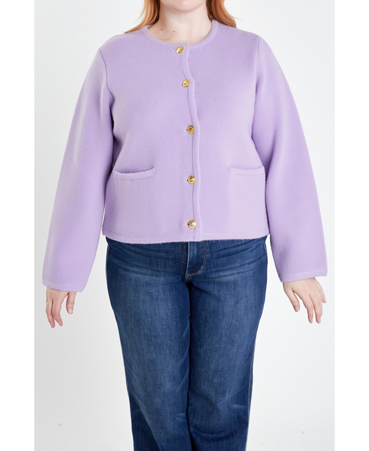 Plus Size Knit Sweater Cardigan - Lilac
