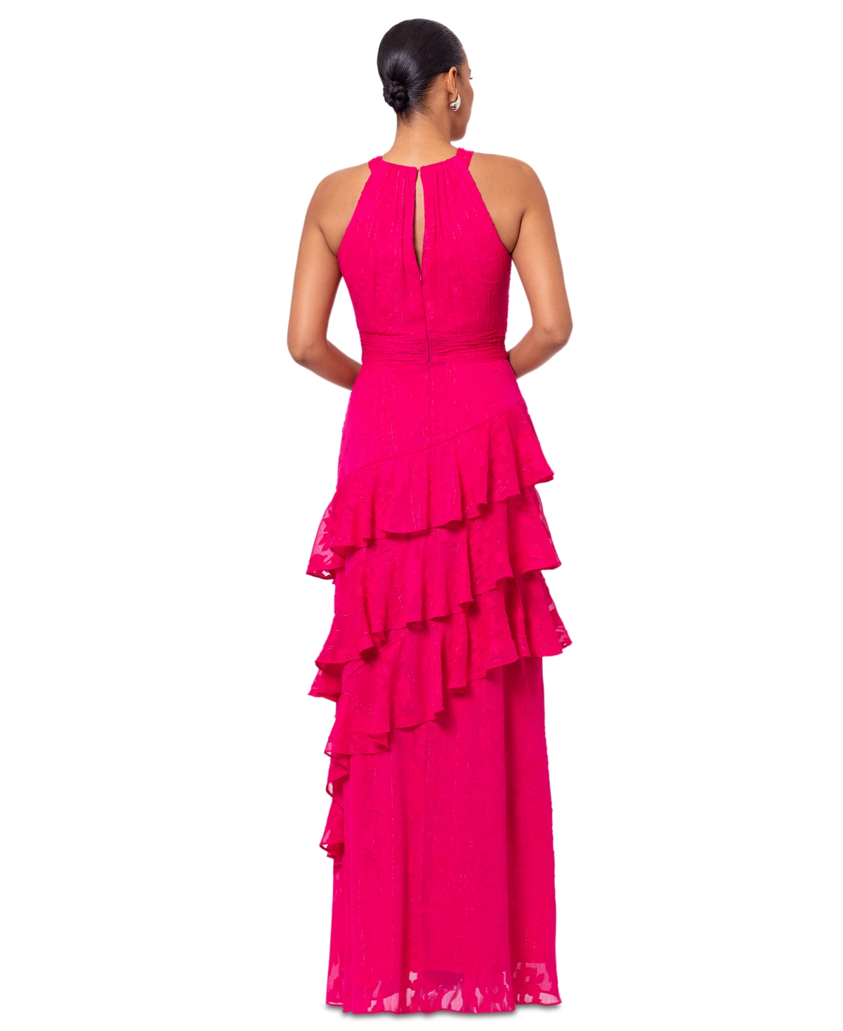 Xscape Petite Chiffon Ruffled Halter Gown
