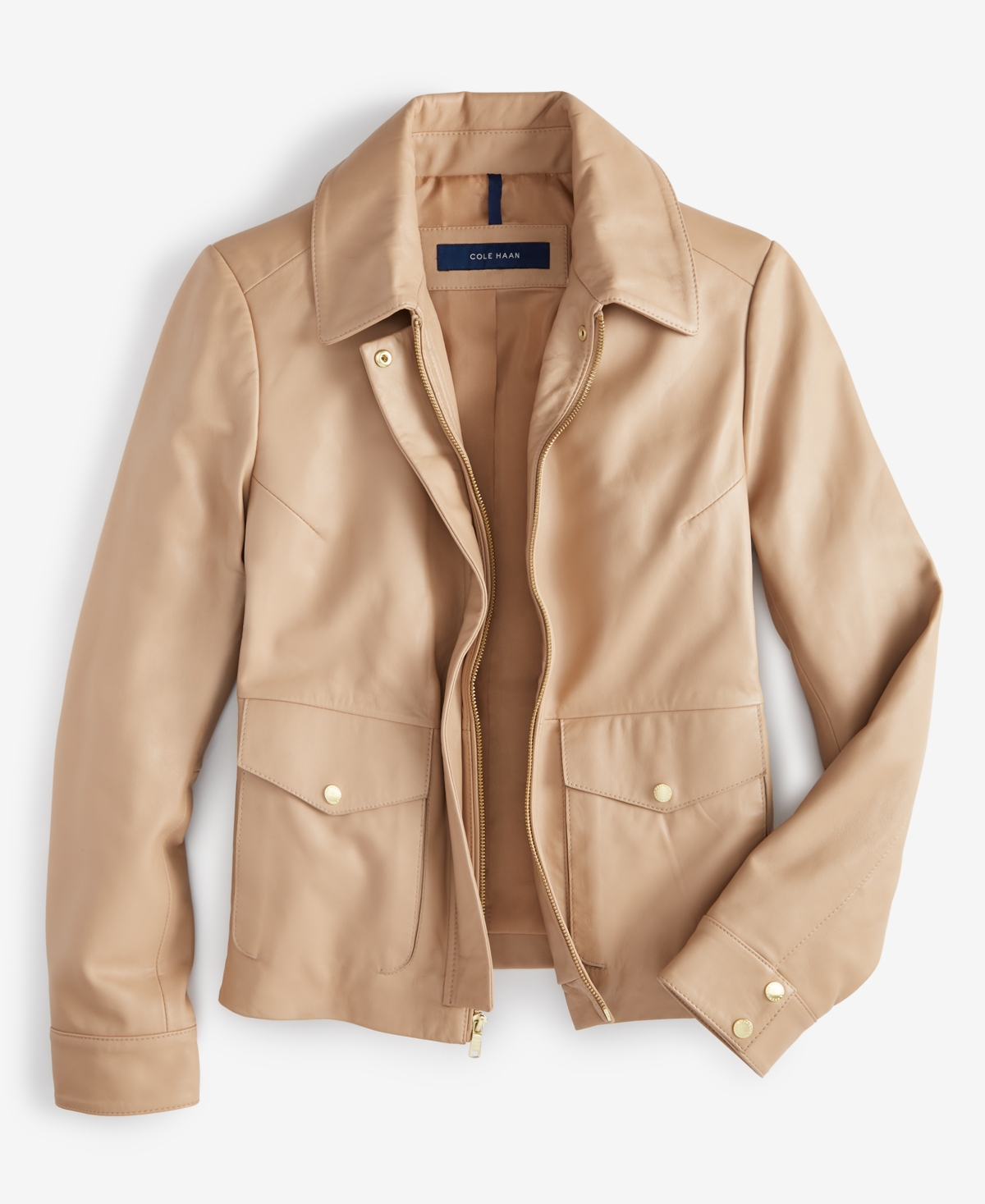 Cole Haan Petite Leather Zip Front Coat