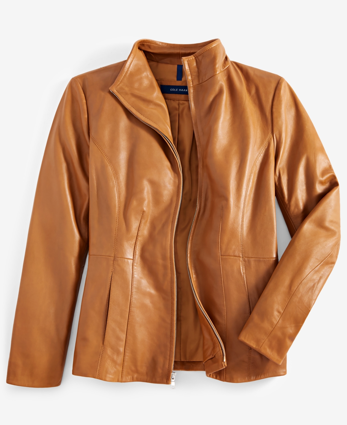 Cole Haan Womens Petite Leather Coat