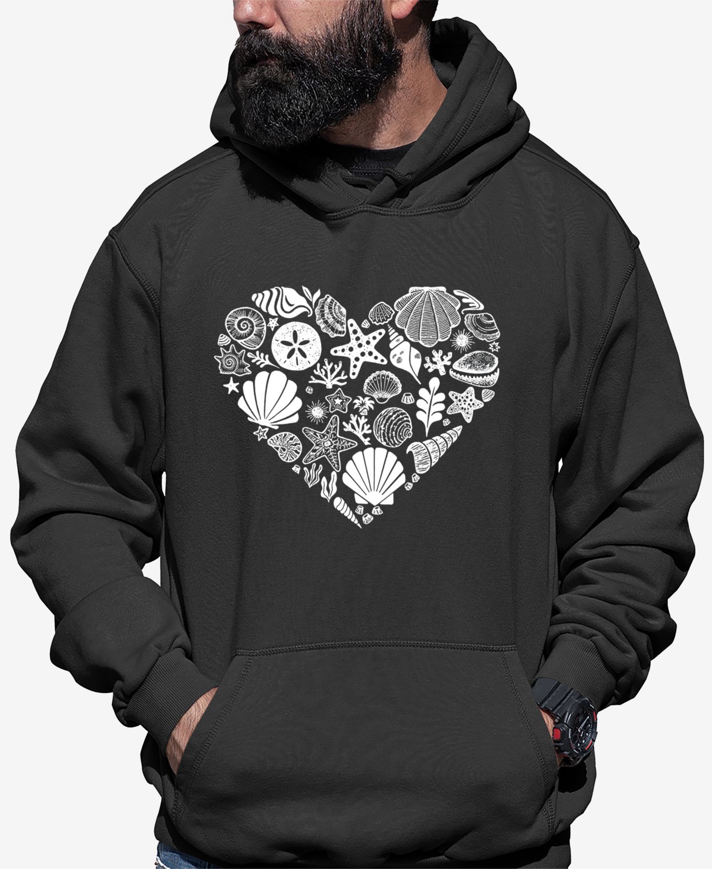 Мужское худи LA Pop Art Sea Shells - Word Art Hooded, цвет: Чёрный — фото 8