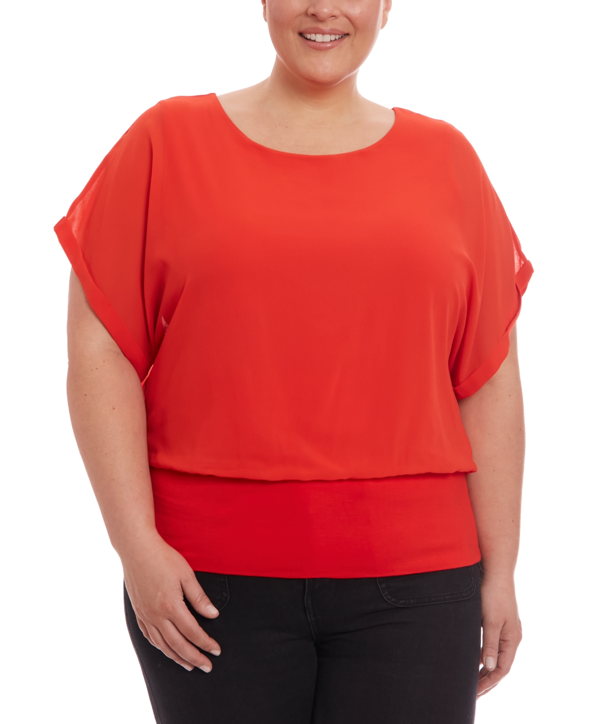 Shop Joseph A Plus Size Mixed Media Dolman Sleeve Top In Bright Red