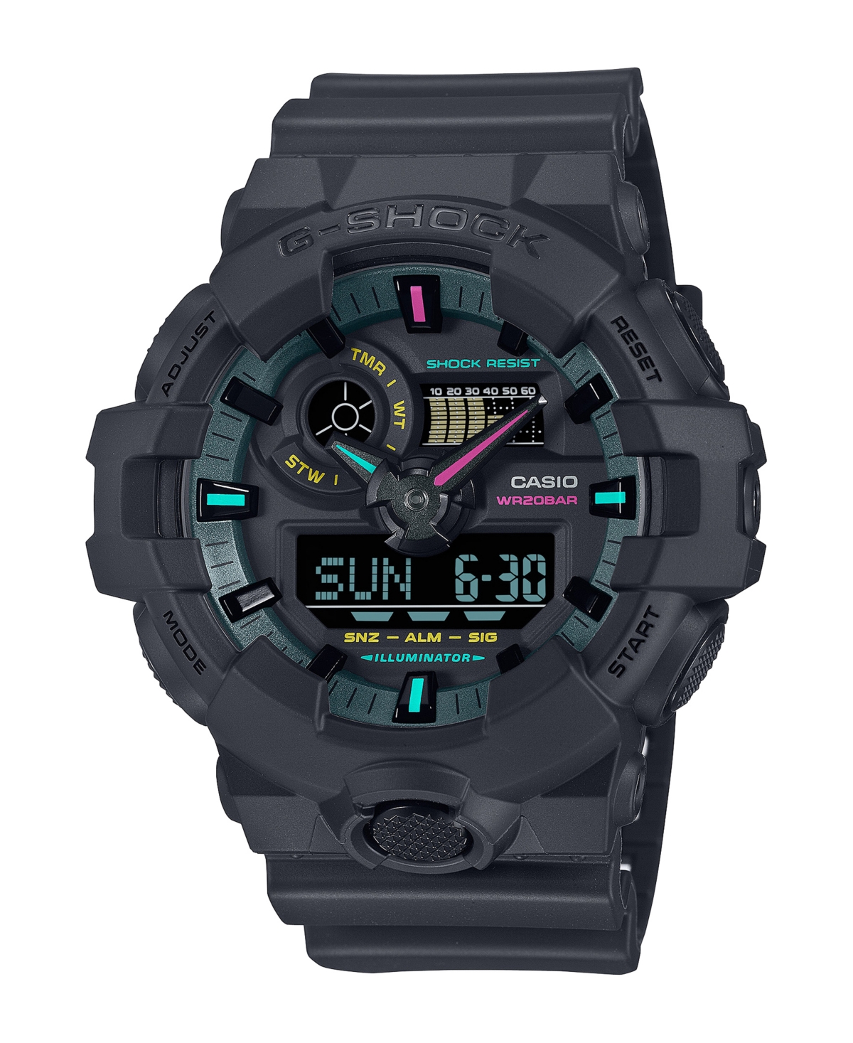 Mens Analog Digital Black Resin Watch, 57.5mm, GA700MF-1A - Black