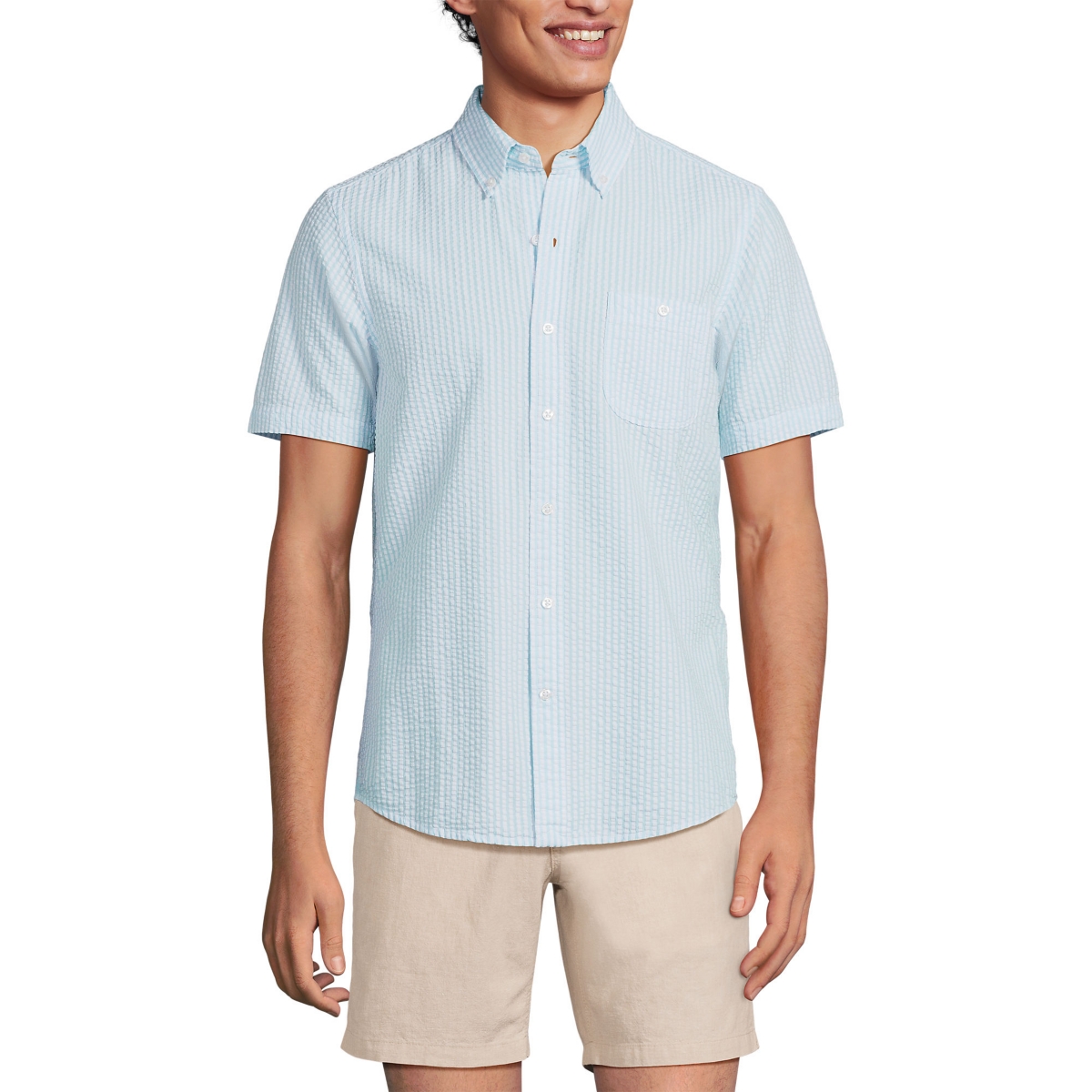 Men's Traditional Fit Short Sleeve Seersucker Shirt - Chicory blue anchor geo