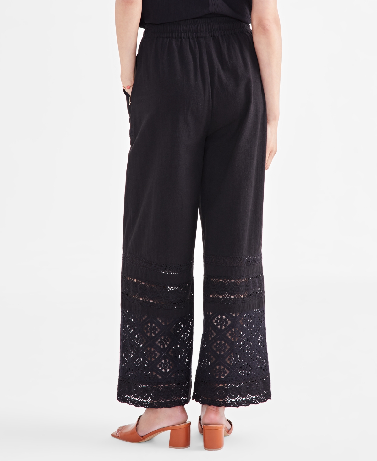 Style & Co Women's Cotton Crochet Wide-Leg Pull-On Pants, Created for Macy's