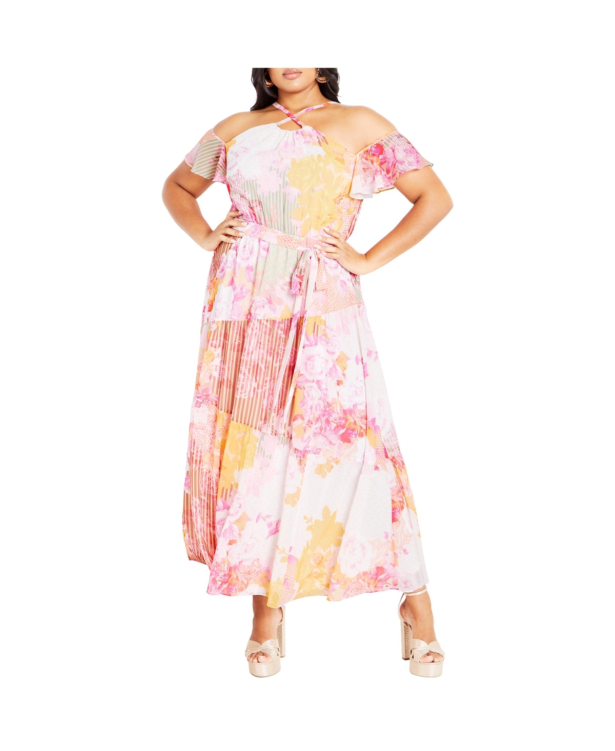 Plus Size Vera Print Maxi Dress - Sunset rose