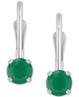 Emerald Solitaire Leverback Earrings (1/2 ct. t.w.) in 14k White Gold (Also in Ruby, Sapphire, & Tanzanite)