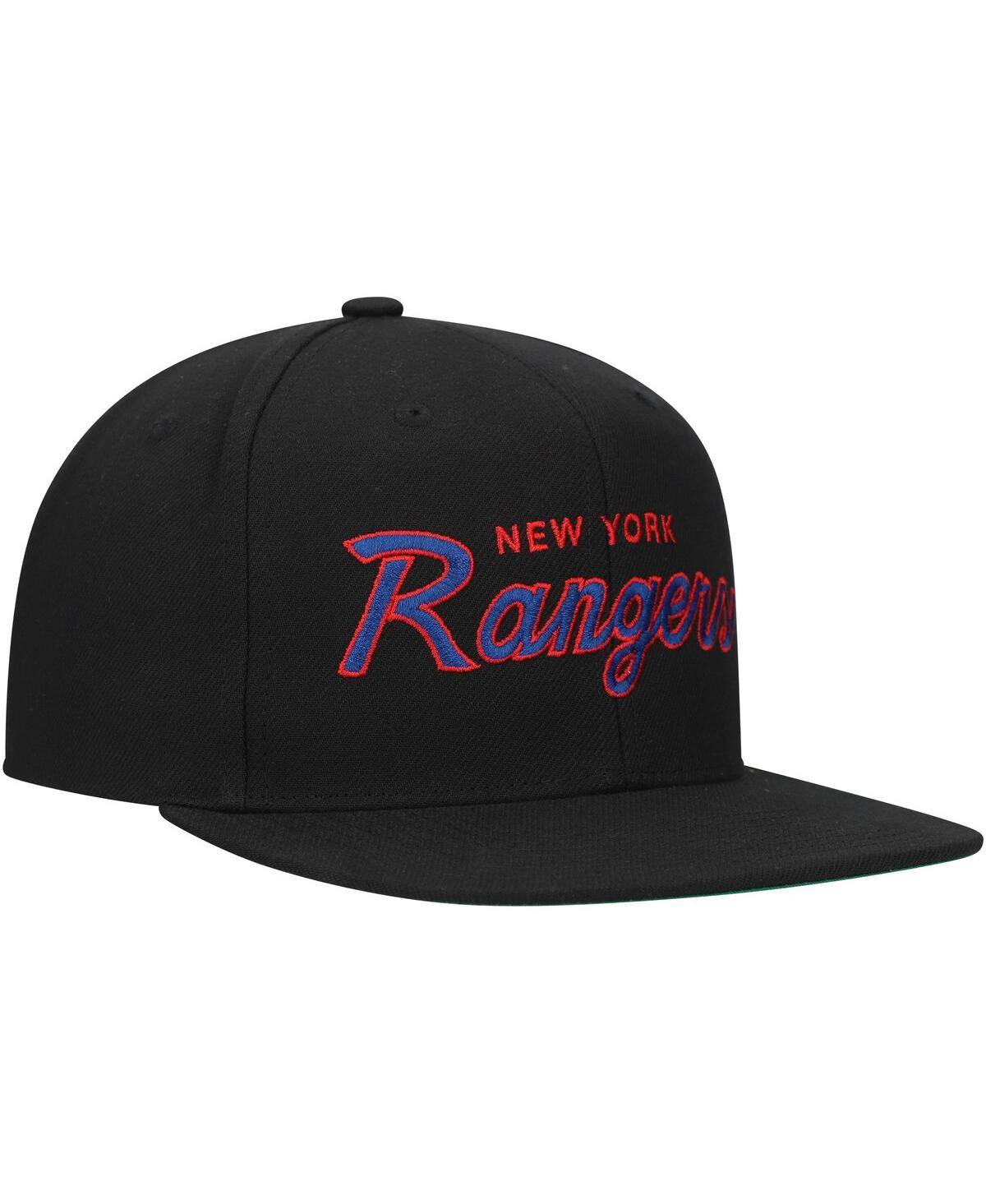 Mitchell & Ness Mitchell Ness Men's Black New York Rangers Core Team Script 2.0 Snapback Hat In Black