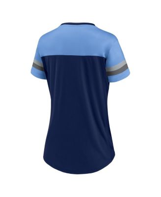 Branded Women's Navy/Light Blue Tennessee Titans Blitz Glam Lace-Up V-Neck Jersey T-Shirt