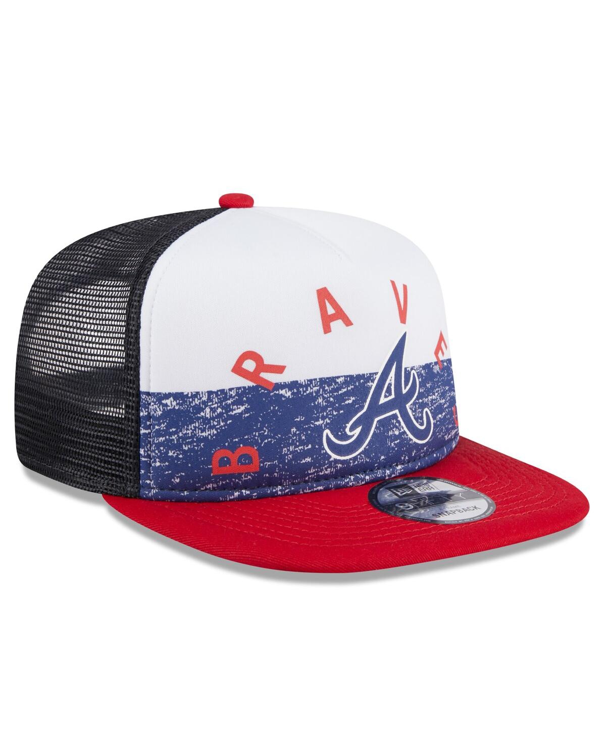 New Era Men's White/red Atlanta Braves Team Foam Front A-frame Trucker 9fifty Snapback Hat In White Red