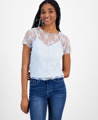 Ultra Flirt - Juniors' Lace Short-Sleeve T-Shirt