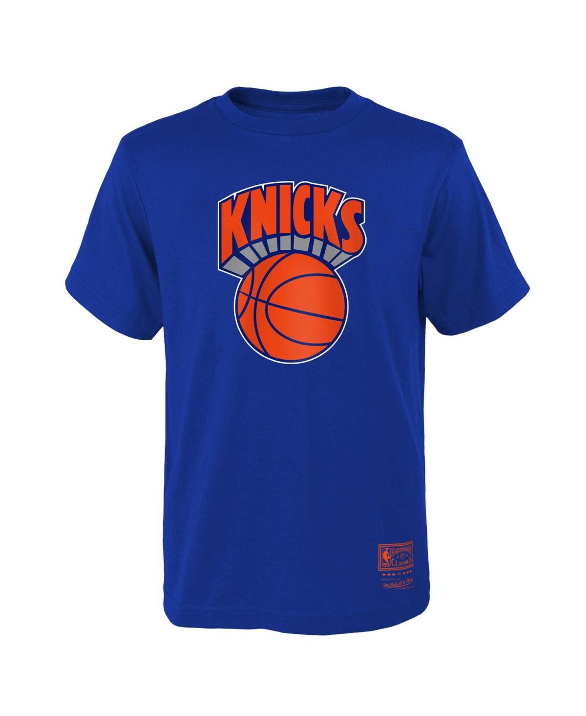 Mitchell Ness Youth Blue New York Knicks Hardwood Classics Retro Logo T-Shirt - Broyal